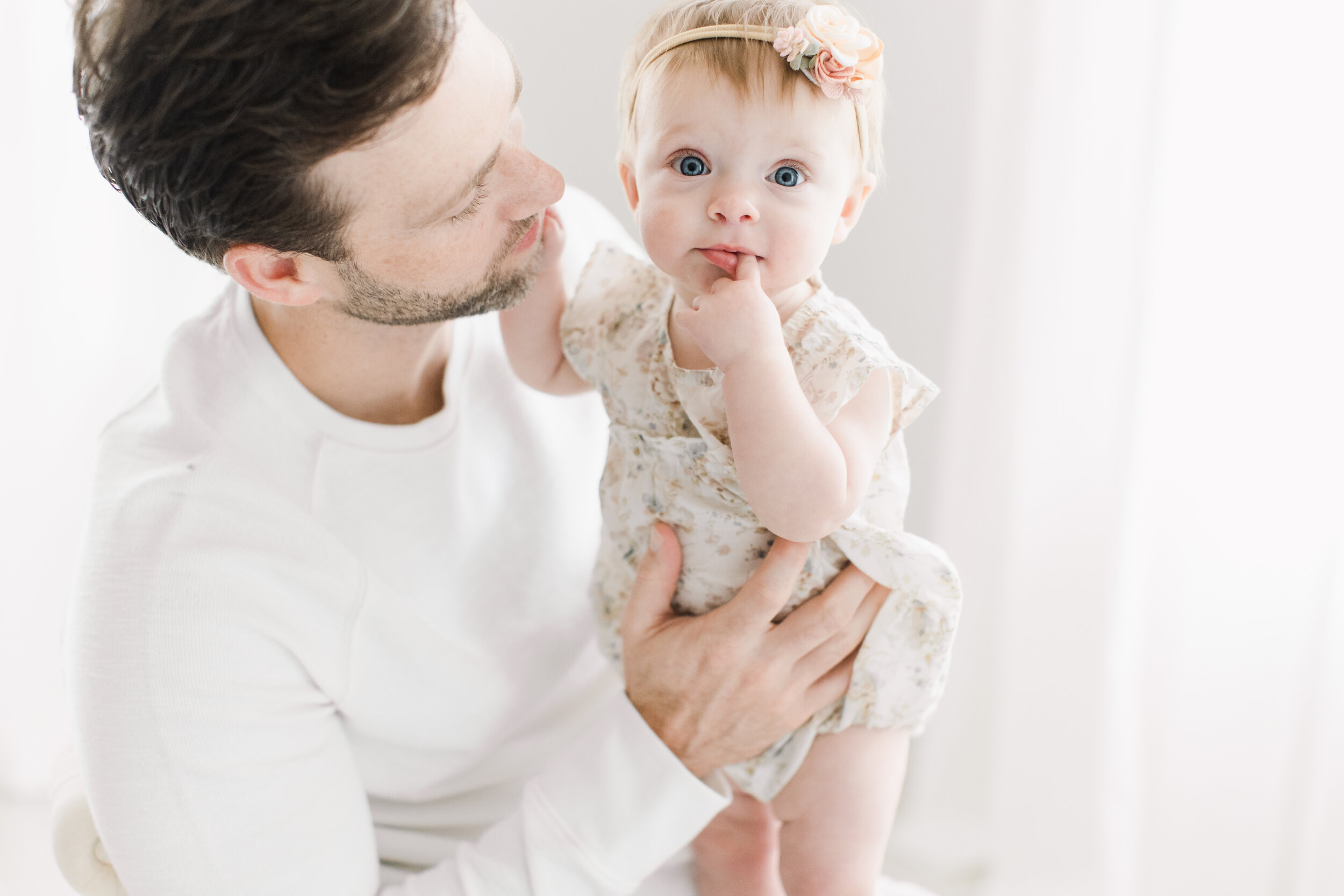  Dad and baby during six month milestone session 